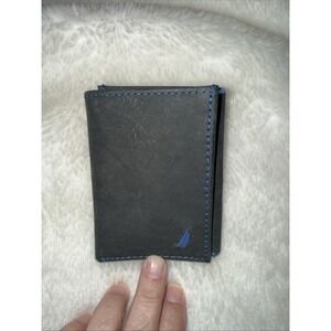 BN Nautica Trifold Leather Wallet With Blue Trim